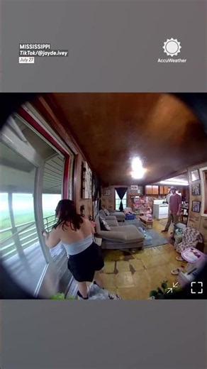 Flying Branch Shatters Glass Door During Mississippi Storm