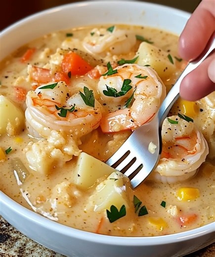 Creamy Seafood Chowder 🦐🥣 The best comfort food loaded with rich, cozy flavor. 📝 Ingredients: 1 lb shrimp, peeled & deveined ½ lb white fish (cod or haddock), cubed 4 slices bacon, chopped | Grandma's Recipes