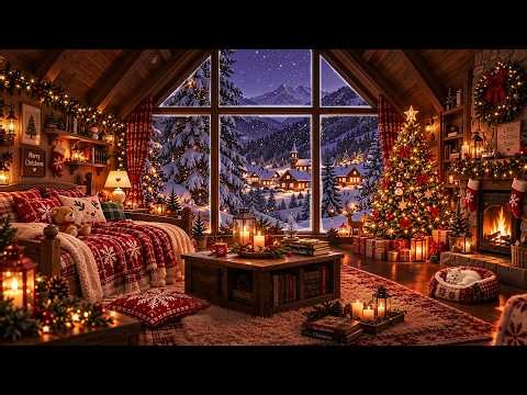 Unwind to Christmas Jazz Music 🎄 Cozy Winter Reading Nook & Fireplace Crackles at Night