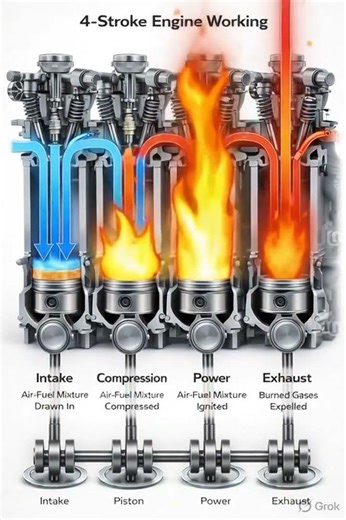 4 Stroke Engine Working Process Explained 🔥⚙️ | Intake Compression Power Exhaust