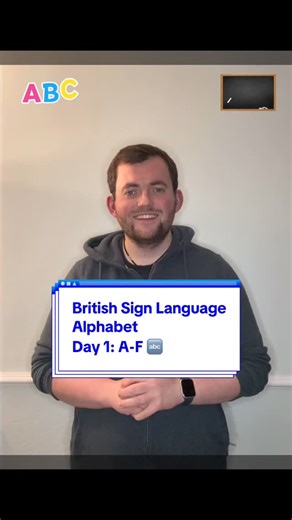 Sam Egerton-Kemp on Instagram: "Today’s British Sign Language sign? Today’s sign is: #Alphabet #AtoF ! I share a new BSL sign every day – perfect for beginners, learners, and sign lovers! 🔍 P.S. I’m from the South of the UK, so some signs might be regional! Let’s celebrate language and inclusion together #BritishSignLanguage"