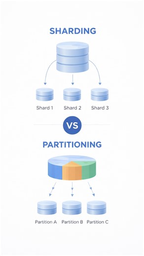 Akashdeep Thanda on Instagram: "Sharding vs Partitioning ? why EVERYONE gets this wrong 🤔 Most developers think these are the same thing. They’re not. Here’s the truth: PARTITIONING = Splitting data on ONE server (same machine, organized differently) SHARDING = Splitting data across MULTIPLE servers (different machines, distributed system) Why the confusion? 🤔 Both split data. Both improve performance. But the KEY difference is WHERE the data lives. Think of it like a library: 📚 Partitioning 