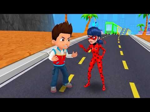 Paw Patrol Ryder and Miraculous Ladybug racing in amusement park city! Paw Patrol & Ladybug Cat Noir