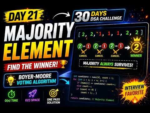 Majority Element in Array 🔥 | Boyer Moore Algorithm Exp. | Day 21 DSA | LeetCode 169 | MK TechVerse