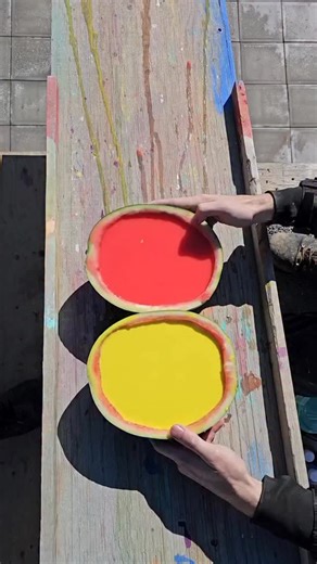 @luslum1305 on Instagram: "Watermelon packed with vibrant paint explodes in slow motion. Color bomb overload? 💣"
