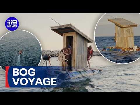 Australian mates use toilet to cross shark-infested waters | 9 News Australia