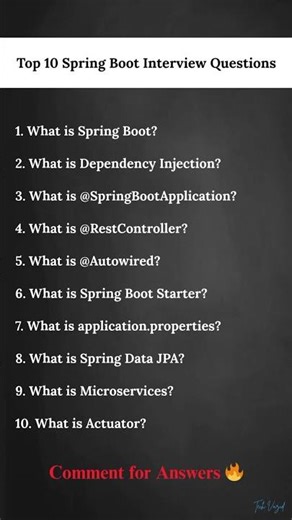Top 10 Spring Boot Interview Questions (Comment for Answers 🔥)| #java #springboot #software #shorts