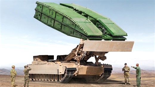 Testing massive US M1 Abrams tank modified as a transformer bridge