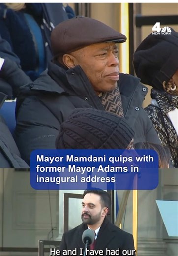 In his inaugural address, Mayor Mamdani recalled a rare moment of unity between him and former Mayor Adams. “He and I have had our share of disagreements, but I will always be touched that he chose me as the mayoral candidate that he would most want to be trapped with on an elevator,” Mamdani quipped, referencing a moment from a @smartgirldumbquestions podcast. #mamdani #nyc #politics