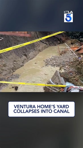 In Ventura County, a home has been yellow-tagged after a large portion of the backyard washed away when a nearby canal overflowed, causing the land next to it to collapse. Officials say the full extent of the damage is still unclear. #ventura | KTLA 5 News