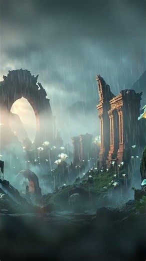 Rain over forgotten alien ruins 🌧️👽 #cosmicrooms#scifiasmr #rainambience#cinematicshorts#spacevibes