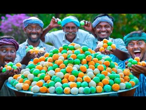 SWEET BALLS | COLORFUL RAVA LADDU | Sooji Ladoo Recipe Cooking in Village | Easy Festival Sweet