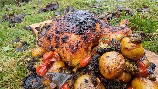 What happens when a whole chicken cooks slowly over open fire
