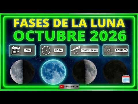 FASES De La LUNA Octubre 2026 Día Hora Distancia Constelación Zodiaco Calendario Lunar