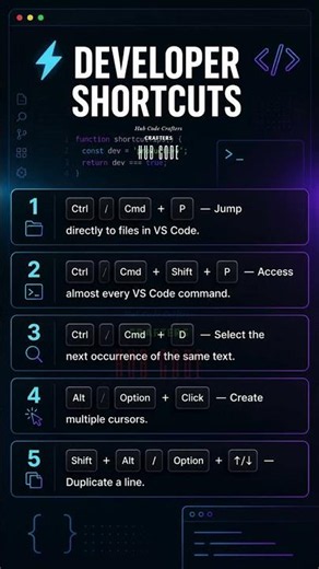 ⚡ 5 VS Code Shortcuts That Make Developers Code Faster! 💻🔥 #frontendcourse #coding