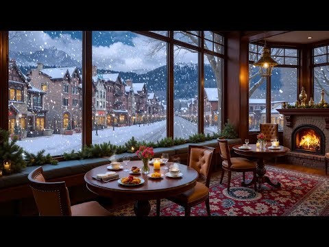 Relaxing Winter Coffee Shop Jazz ❄️ Warm Piano & Fireplace Sounds for Study, Work & Focus