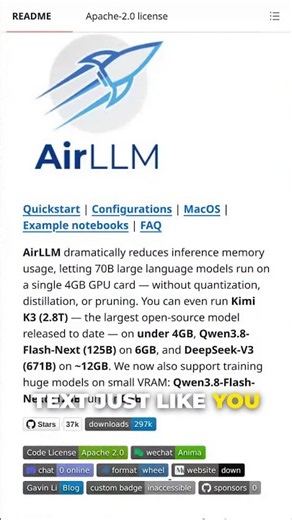 Run massive 70B language models on a single 4GB GPU