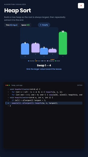 🔥 Heap Sort Visualization in 60 Seconds | DSA Animation | Sorting Algorithm Explained 🚀