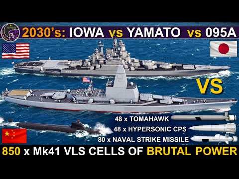 2030's US Stealth Iowa Battleship vs Japanese Yamato vs Chinese Type 095 SSGN | Sea Power