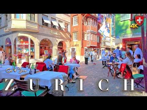 Zurich Switzerland 🇨🇭 Stroll through City Center 4K Bahnhofstrasse, Lake & Cars / Ambient Sound