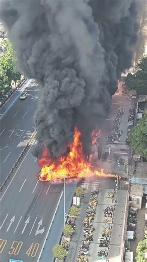 Truck bursts into flames near subway station in Guangzhou, China