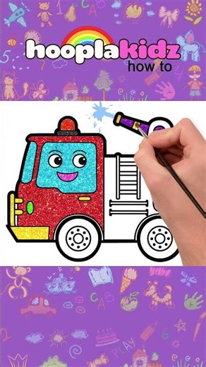 How To Draw Fire Truck Under A Minute 🚒 - Easy Tutorial for Kids #shorts #drawing #coloring