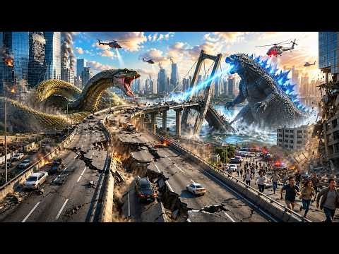 Godzilla vs Giant Anaconda in Mega City 🔥 Epic Monster Battle Destruction | Ultra Realistic 4K