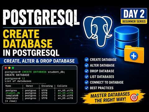 PostgreSQL Day 2 | Create Database in PostgreSQL | CREATE, ALTER & DROP DATABASE
