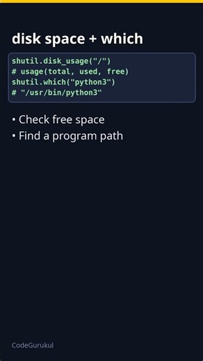 Python shutil: copy, move, copytree, disk space | CodeGurukul #204