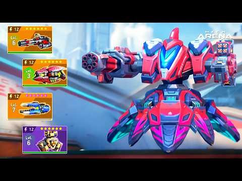 Blizzfrost with Minigun 12, Nade Launcher 12, Graviton Beam 12, Pod Gun 12 - Mech Arena