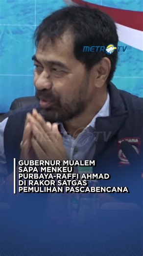 Gubernur Aceh Muzakir Manaf menghadiri Rapat Koordinasi (Rakor) Pemulihan Pascabencana bersama Pimpinan DPR RI dan Satuan Tugas Pemulihan Pascabencana, Selasa (30/12). Gubernur Aceh itu menyapa sejumlah pejabat nasional, di antaranya Menteri Keuangan Purbaya, Staf Khusus Presiden Raffi Ahmad, serta para perwakilan kementerian dan lembaga terkait. Rakor ini menjadi forum strategis untuk memperkuat sinergi antara pemerintah pusat dan daerah dalam percepatan pemulihan wilayah terdampak bencana di A