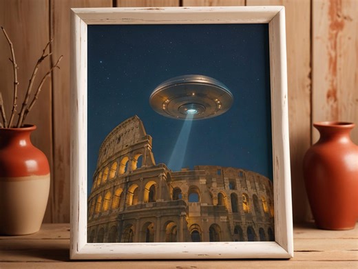 UFO Colosseum Print, Rome Night Wall Art, Sci-fi Poster, Alien Spaceship Artwork, Minimalist Architecture Print, Italy Travel Decor - Etsy