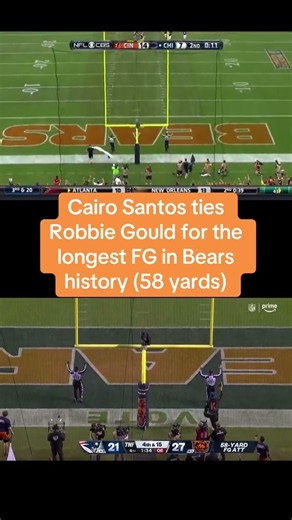 BEARS RECORD: Cairo Santos ties Robbie Gould for longest field goal in Chicago Bears history (58)