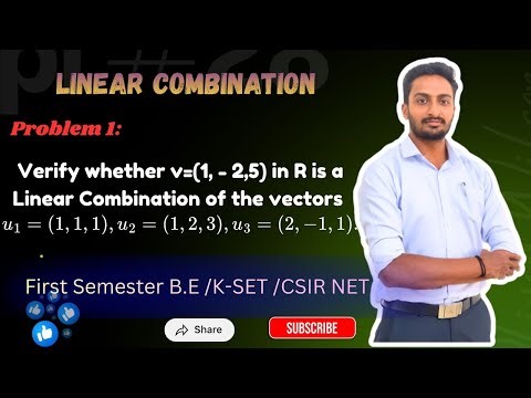 Verify whether v=(1,-2,5)\ris a linear combination of the vectors u1=(1,1,1),u2=(1,2,3),u3=(2,-1,1).