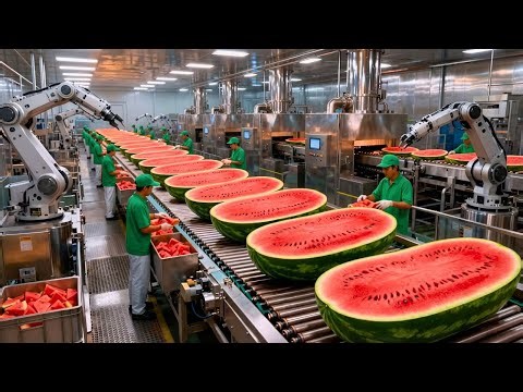 Inside the Watermelon Processing Mega Plant: From Fresh Melons to Sweet Juice (Full Process)