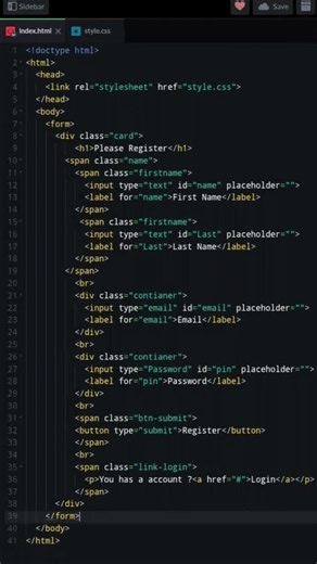 I'm using the HTML & CSS to create this form register#html #css #coding #programming #code #viral