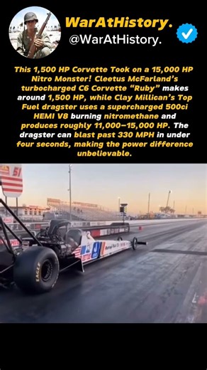 1,500 HP Corvette vs 15,000 HP Nitro funny drag racer. #nascar #f1 #motorsport #usa