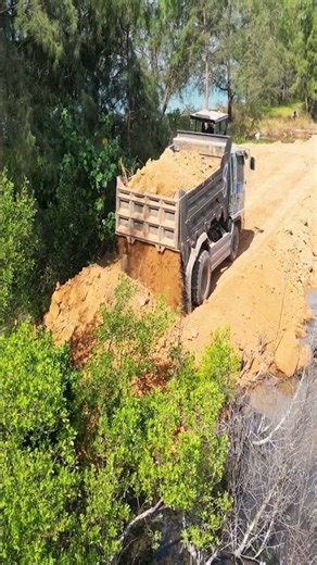EP584 Building Land Border Road With Bulldozer D53A & 5T Trucks Team