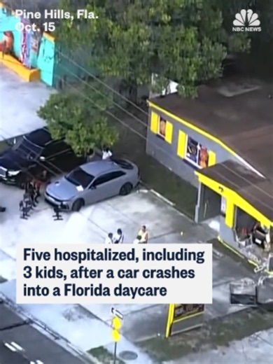 Officials in Florida say 3 four-year-olds and two adults were hospitalized after a car crashed into a daycare. Authorities say the driver ran off the road, crossing lanes of traffic, before striking the building.