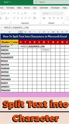 Split text string to character array. #mid #sequence #excel