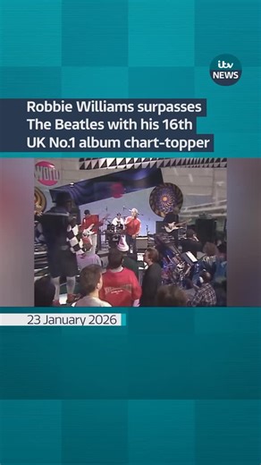 Why Robbie Williams can now claim to be bigger than The Beatles… The singer has just overtaken them to secure his 16th number one in the official UK album charts - a new record. #itvnews | ITV News