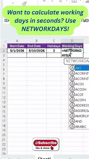 How to use NETWORKDAYS formula in advance Excel! #exceltips #microsoftoffice #likeandsubscribe