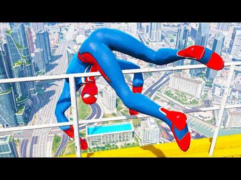SPIDERMAN CRAZY JUMPS/FALLS (Spider-Man Gameplay Fails in GTA 5) #95