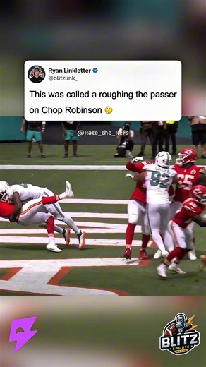 This roughing the passer call on Chop Robinson for his hit on Patrick Mahomes is going to have people arguing 😭 Robinson got to Mahomes just as he released the ball, but was flagged for driving him into the ground with his body weight. By the rule, officials can make this call — but what exactly is a defender supposed to do here? Robinson even appeared to try to brace himself as they went to the ground. Kansas City went on to beat Miami 24-10, moving to 3-0 to start the season. (Yahoo Sports) T