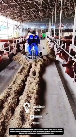Operating an Automated Feed Distribution Machine While Supplying Cattle Inside a Barn