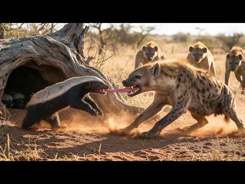 Mother Honey Badger Fights Off a Hyena Clan to Save Her Cubs