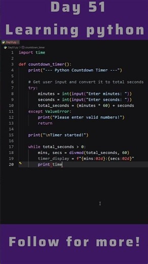 Made a Countdown Timer in Python 🚀Python in 30 Seconds: Build a Timer ⏱️