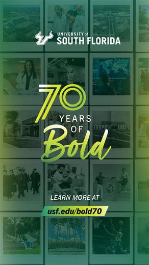 University of South Florida on Instagram: "2026 marks the 70th anniversary of the founding of #USF. From an idea shared over coffee in downtown Tampa to one of the most innovative public universities in the nation, this is 70 years of Bold — honored and celebrated through the voices of our people.🤘"