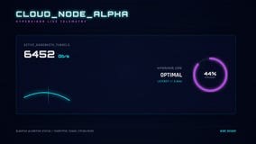 Futuristic Digital Interface Displaying Cloud Node Data and Performance Metrics