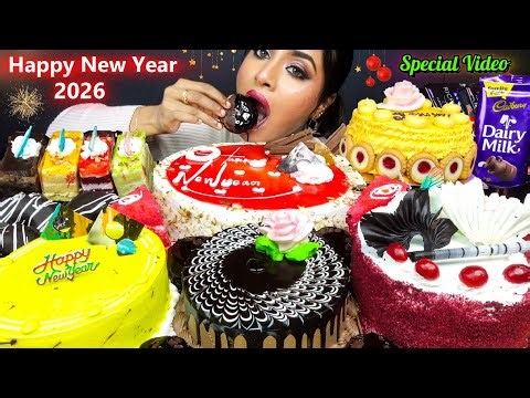 ASMR Eating Butterscotch,Choco Truffle,Red Velvet,Chocolate Ice Cream Cake ASMR Eating Mukbang